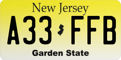 NJ license plate A33FFB