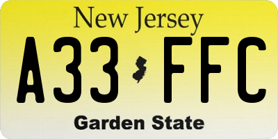 NJ license plate A33FFC