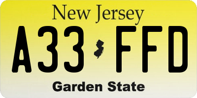 NJ license plate A33FFD