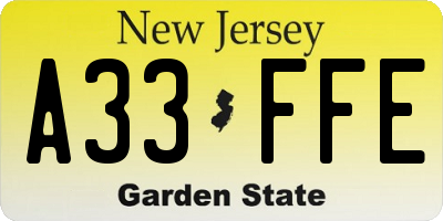 NJ license plate A33FFE