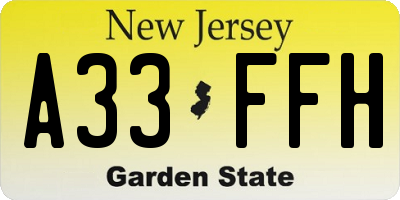 NJ license plate A33FFH