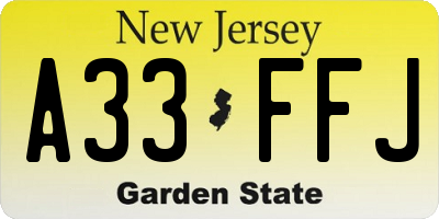 NJ license plate A33FFJ