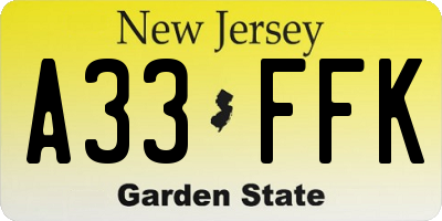 NJ license plate A33FFK