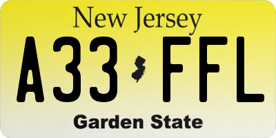 NJ license plate A33FFL