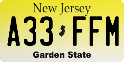 NJ license plate A33FFM