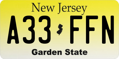 NJ license plate A33FFN