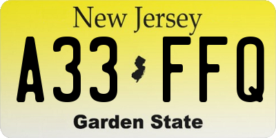 NJ license plate A33FFQ