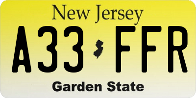 NJ license plate A33FFR