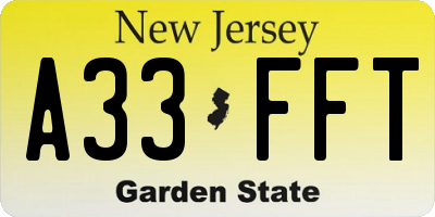 NJ license plate A33FFT