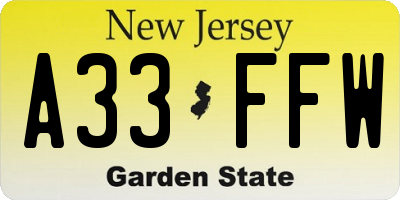 NJ license plate A33FFW