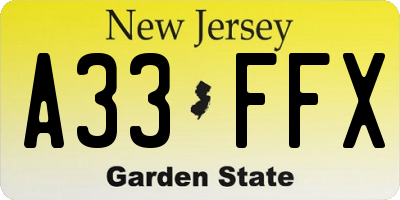 NJ license plate A33FFX