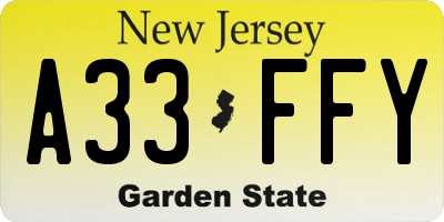 NJ license plate A33FFY
