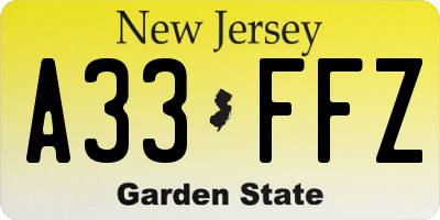 NJ license plate A33FFZ
