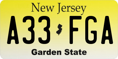NJ license plate A33FGA