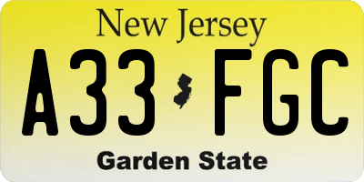 NJ license plate A33FGC