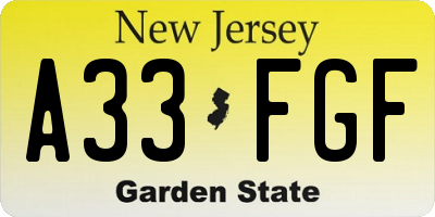 NJ license plate A33FGF