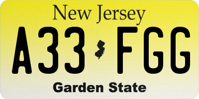 NJ license plate A33FGG