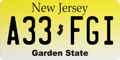 NJ license plate A33FGI