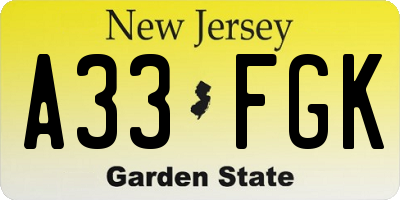 NJ license plate A33FGK