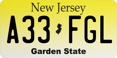 NJ license plate A33FGL