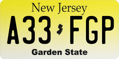 NJ license plate A33FGP