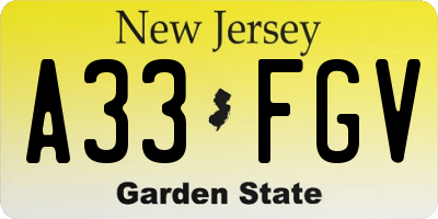 NJ license plate A33FGV