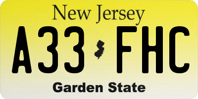 NJ license plate A33FHC