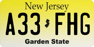 NJ license plate A33FHG