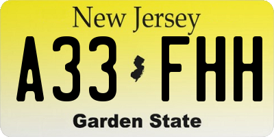 NJ license plate A33FHH