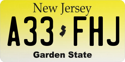 NJ license plate A33FHJ