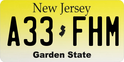 NJ license plate A33FHM
