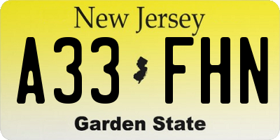 NJ license plate A33FHN