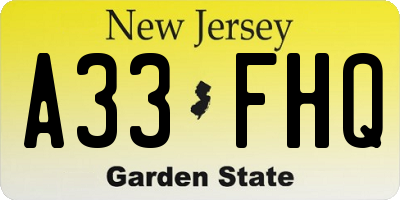 NJ license plate A33FHQ