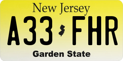 NJ license plate A33FHR