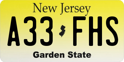 NJ license plate A33FHS