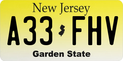 NJ license plate A33FHV