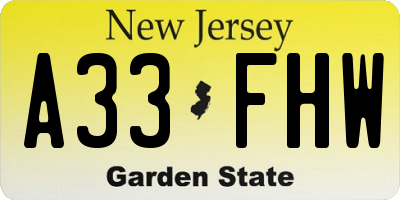 NJ license plate A33FHW