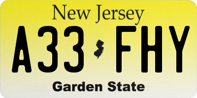 NJ license plate A33FHY
