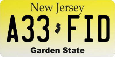 NJ license plate A33FID