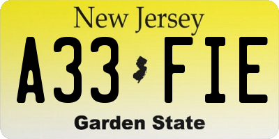 NJ license plate A33FIE