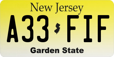 NJ license plate A33FIF
