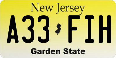 NJ license plate A33FIH