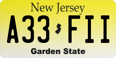 NJ license plate A33FII