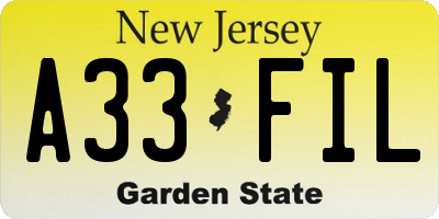 NJ license plate A33FIL
