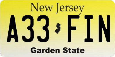 NJ license plate A33FIN