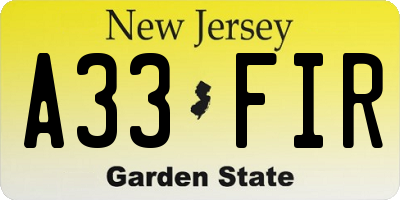 NJ license plate A33FIR
