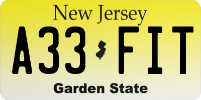 NJ license plate A33FIT