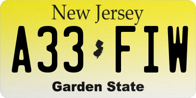 NJ license plate A33FIW