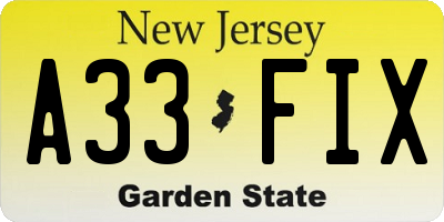 NJ license plate A33FIX