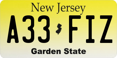 NJ license plate A33FIZ